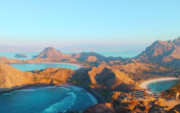 Padar Island Komodo – panoramic hill view with three colorful bays in Komodo National Park