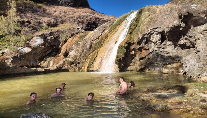 Trekking Mount Rinjani summit in Lombok, Indonesia , breathtaking sunrise view above clouds before sailing to Komodo.