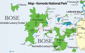 Map showing the geographic location of Komodo National Park between Flores and Sumbawa islands.