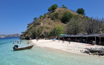 A fleet of boats at Labuan Bajo harbor, the main gateway to the Komodo dragon island in Indonesia