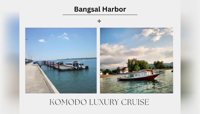 Luxury boat at Bangsal Harbor for a Komodo sailing trip Indonesia.